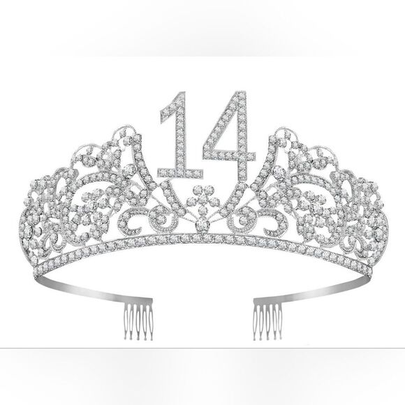 14th Birthday Rhinestone Tiara/Crown New Silver - Picture 2 of 3